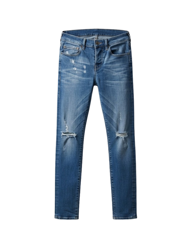 True Religion Blue Rocco Relaxed Skinny Distressed Jeans