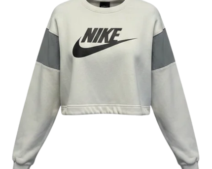 Nike Light Gray Swoosh Cropped Long Sleeve Crop Top