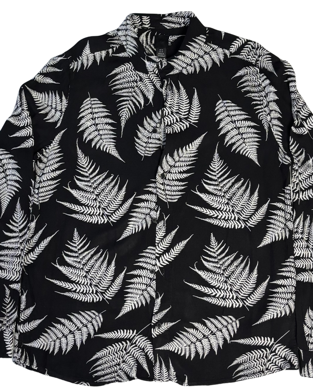H&M Black Fern Leaf Print Long Sleeve Button Down Shirt