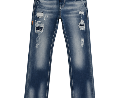 True Religion Blue Distressed Straight Leg Jeans