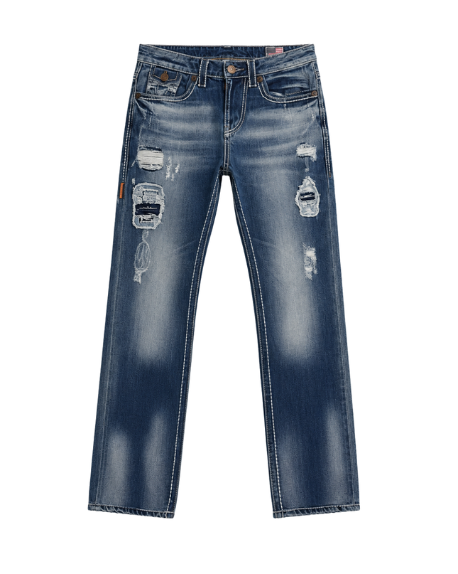 True Religion Blue Distressed Straight Leg Jeans
