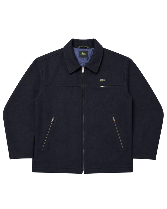 Lacoste Navy Blue Wool Blend Zip-Up Jacket