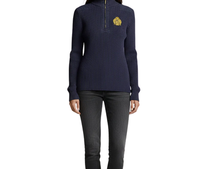 Lauren Ralph Lauren Navy Blue Quarter-Zip Ribbed Knit Sweater
