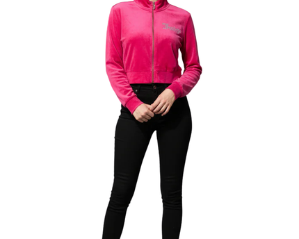 Juicy Couture Pink Velour Rhinestone Logo Cropped Jacket