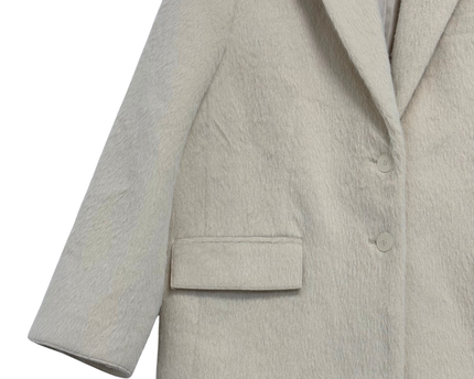 Zara Cream Oversized Textured Faux Fur Blazer Coat