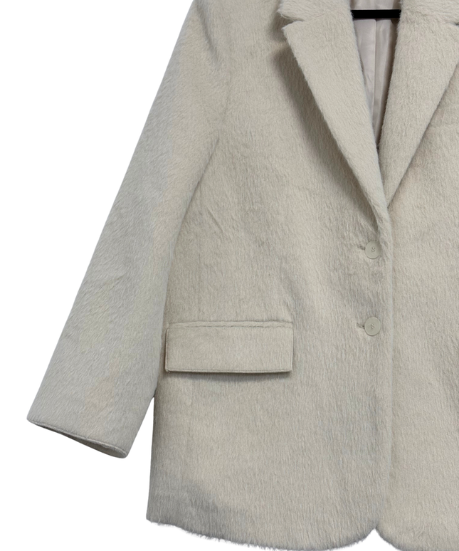 Zara Cream Oversized Textured Faux Fur Blazer Coat