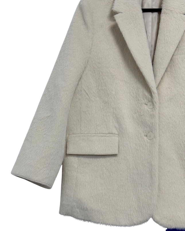 Zara Cream Oversized Textured Faux Fur Blazer Coat