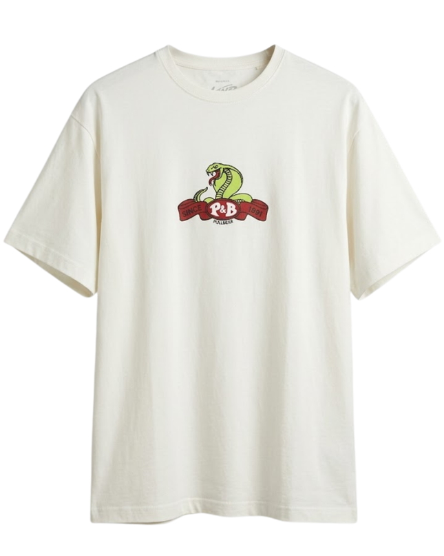 Pull&Bear White Graphic Cobra Logo T-Shirt