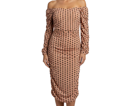 PrettyLittleThing Nude/Black Polka Dot Ruched Bodycon Mini Dress