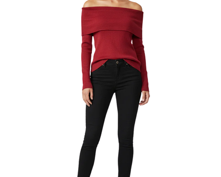 REISS Red Off-the-Shoulder Knit Sweater