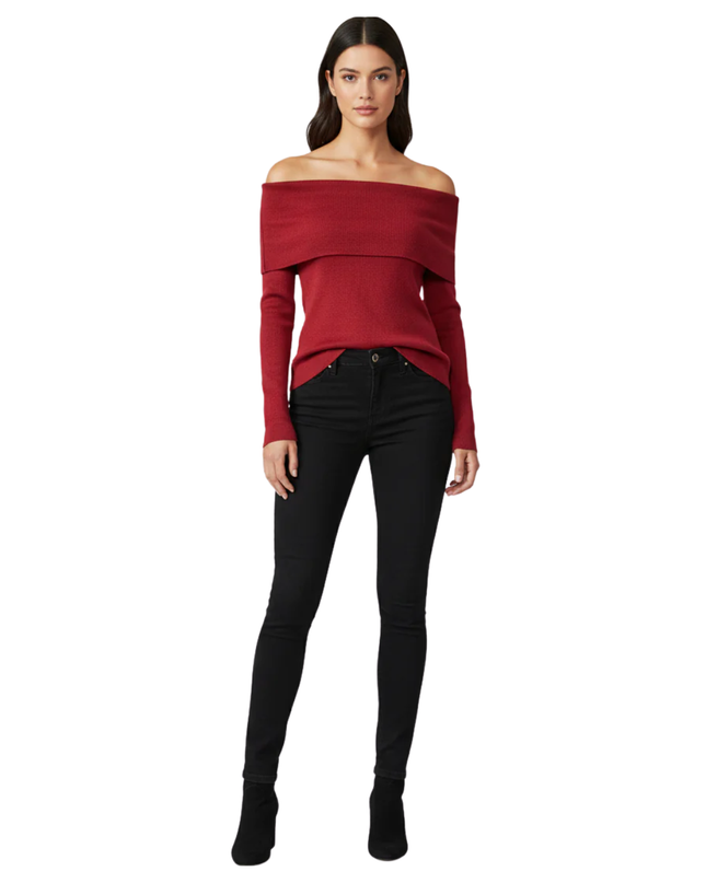 REISS Red Off-the-Shoulder Knit Sweater