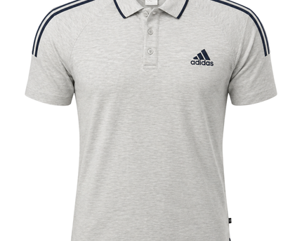 Adidas Grey Short Sleeve Striped Shoulder Sports Polo