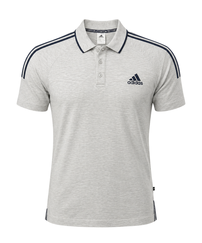 Adidas Grey Short Sleeve Striped Shoulder Sports Polo