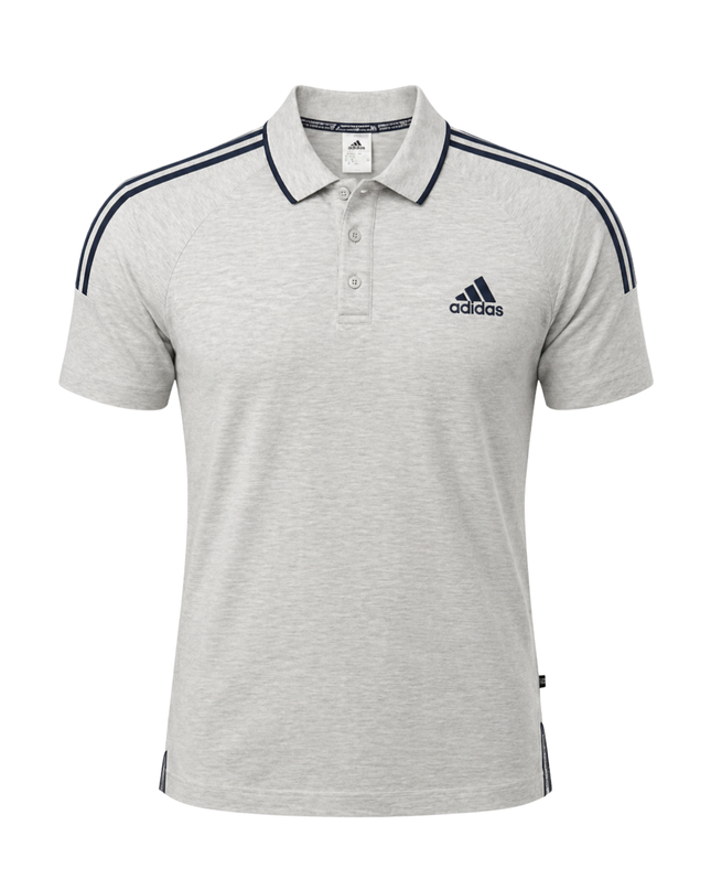 Adidas Grey Short Sleeve Striped Shoulder Sports Polo