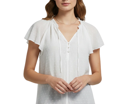 H&M White Swiss Dot Flutter Sleeve Blouse