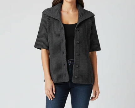 H&M Grey Chunky Knit Short Sleeve Button-Up Cardigan
