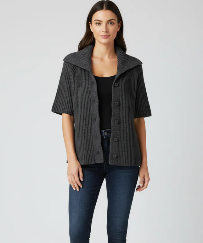 H&M Grey Chunky Knit Short Sleeve Button-Up Cardigan