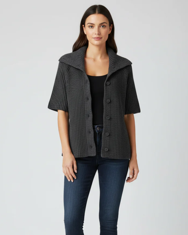 H&M Grey Chunky Knit Short Sleeve Button-Up Cardigan