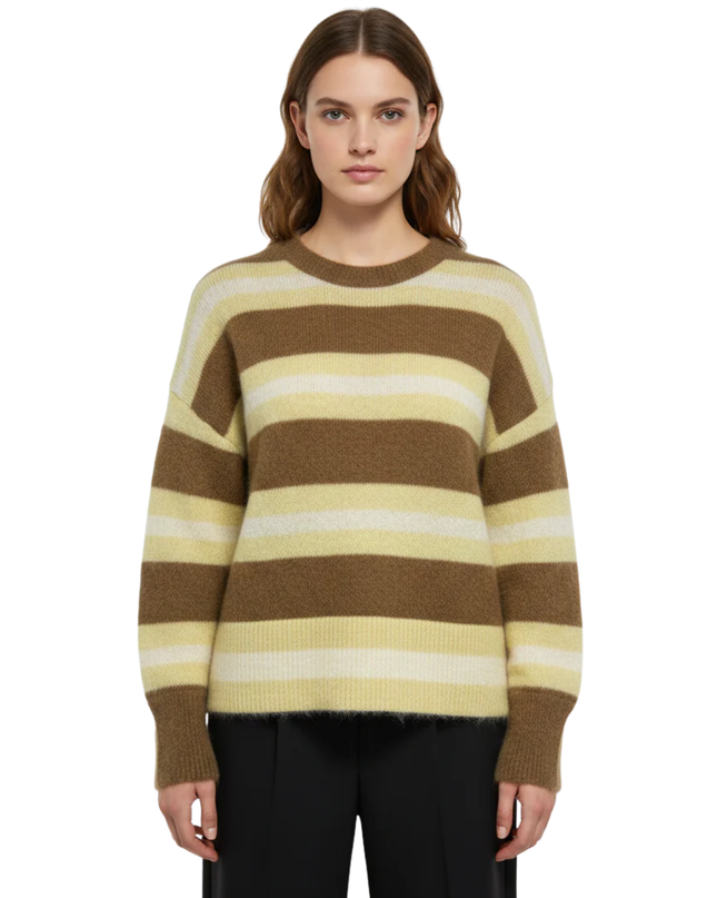 H&M Brown and Yellow Striped Mohair Blend Sweater
