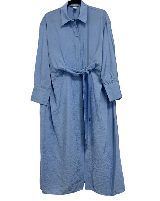 H&M Blue Tie-Waist Long Sleeve Midi Shirt Dress