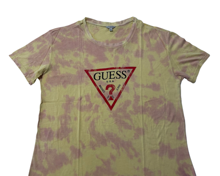 Guess Yellow Tie-Dye Triangle Logo Graphic Tee