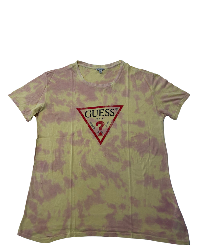 Guess Yellow Tie-Dye Triangle Logo Graphic Tee