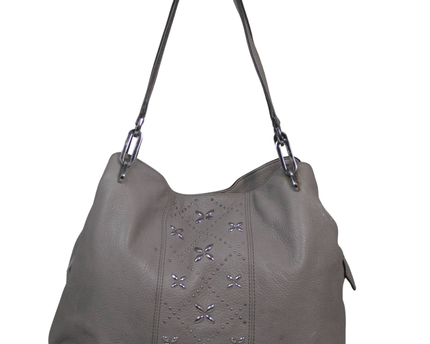 Michael Kors Grey Studded Pebbled Leather Hobo Bag