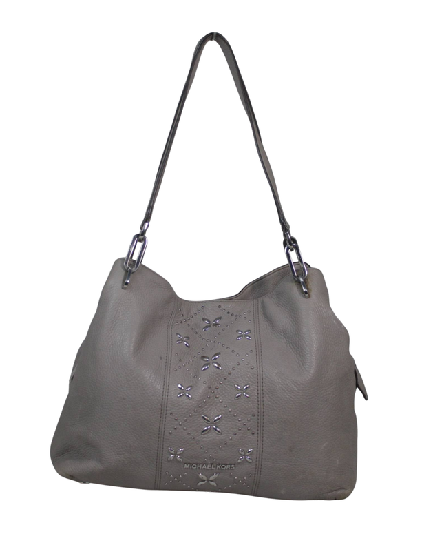 Michael Kors Grey Studded Pebbled Leather Hobo Bag