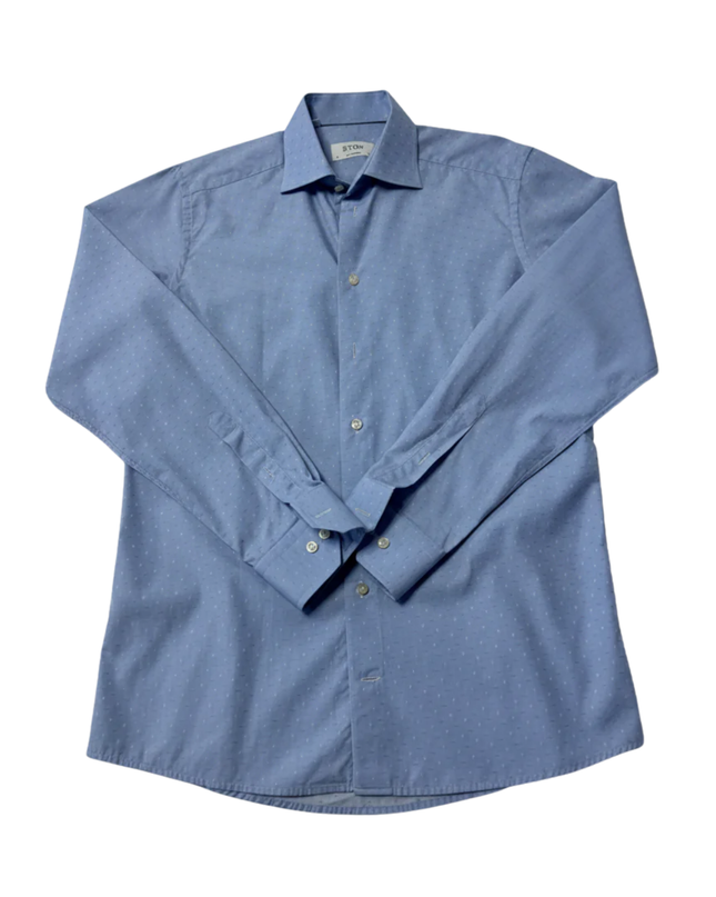 ETON Blue Contemporary Fit Micro-Patterned Cotton Dress Shirt
