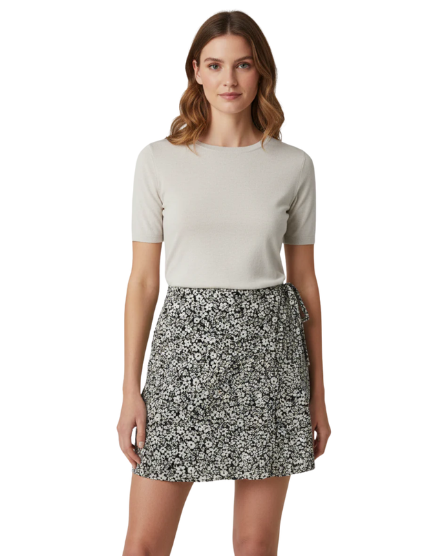 New Look Black and White Floral Wrap Mini Skirt