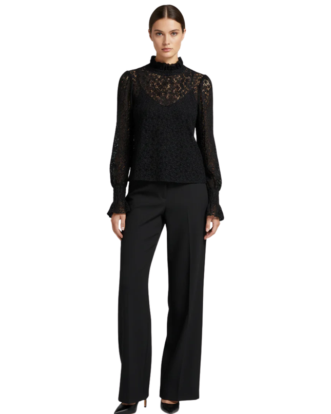 ONLY Black Floral Lace Mock Neck Long Sleeve Top