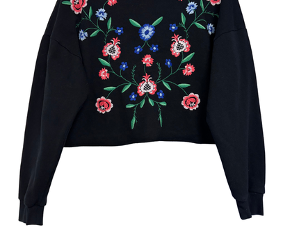 Miss Selfridge Black Floral Embroidered Cropped Sweatshirt