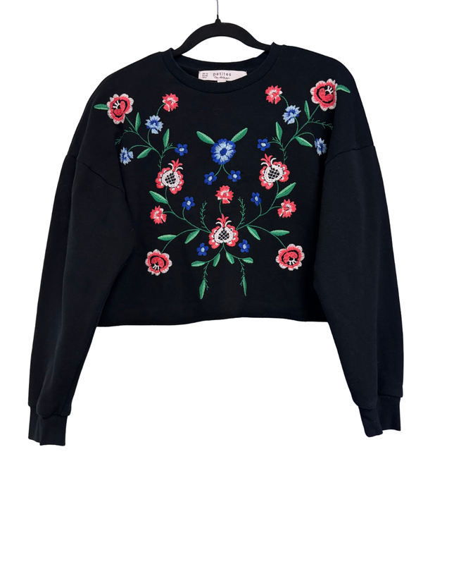 Miss Selfridge Black Floral Embroidered Cropped Sweatshirt