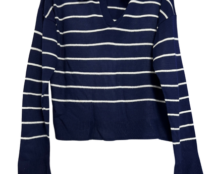 Trendyol Navy Blue Striped Polo Collar Knit Sweater