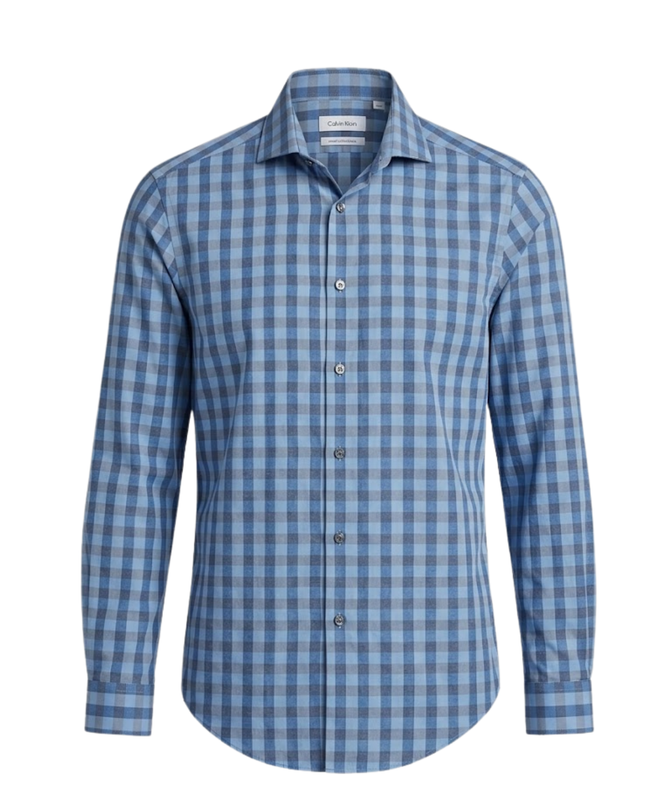 Calvin Klein Blue Slim Fit Performance Non-Iron Gingham Check Shirt