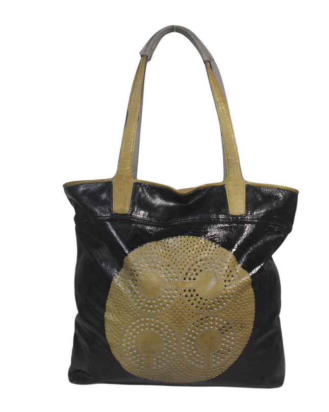 Coach Black Crinkled Patent Leather Tote Bag with Perforated Medallion