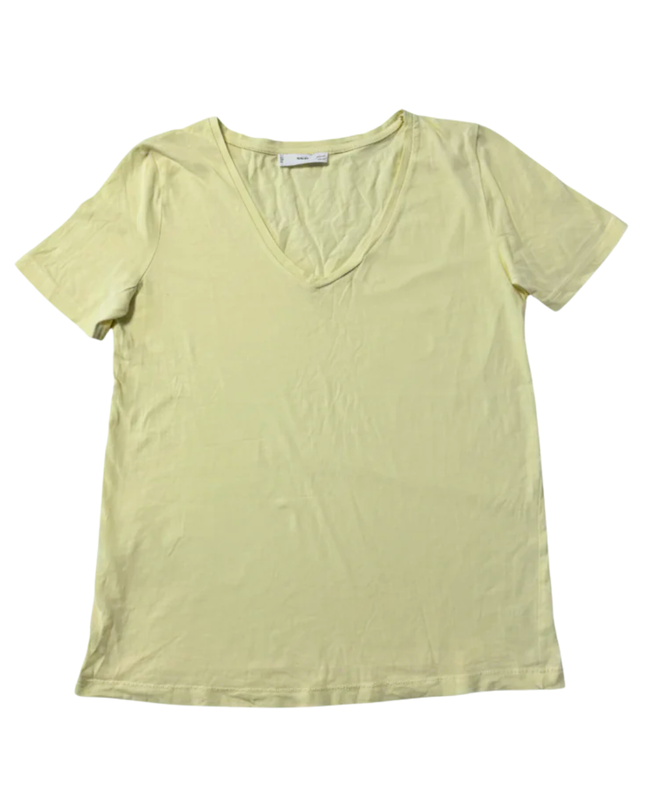 MNG Pastel Yellow V-Neck Short Sleeve T-Shirt