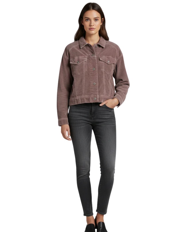 American Eagle Mauve Corduroy Cropped Trucker Jacket