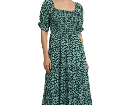 Abercrombie & Fitch Green Floral Smocked Midi Dress