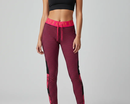 Roxy Pink/Black Striped Tropical Detail Athletic Leggings