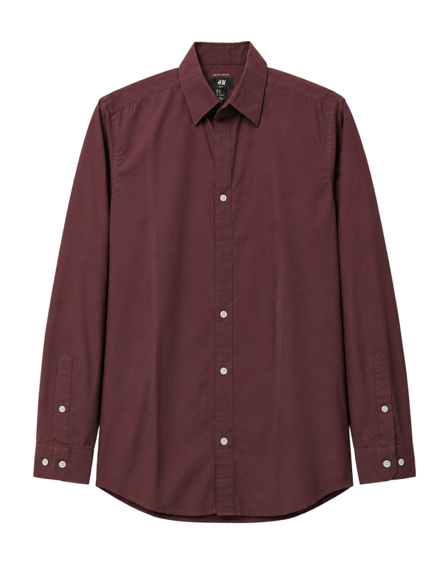 H&M Burgundy Slim Fit Easy Iron Long Sleeve Shirt