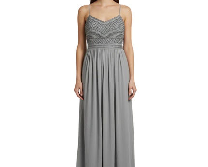 Adrianna Papell Gray Embellished Maxi Evening Dress