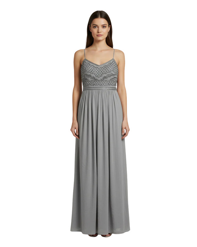 Adrianna Papell Gray Embellished Maxi Evening Dress