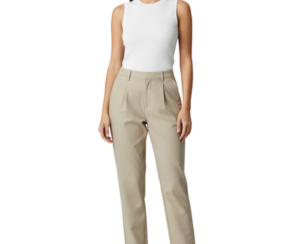 NA-KD Beige Tapered PU Faux Leather Pants