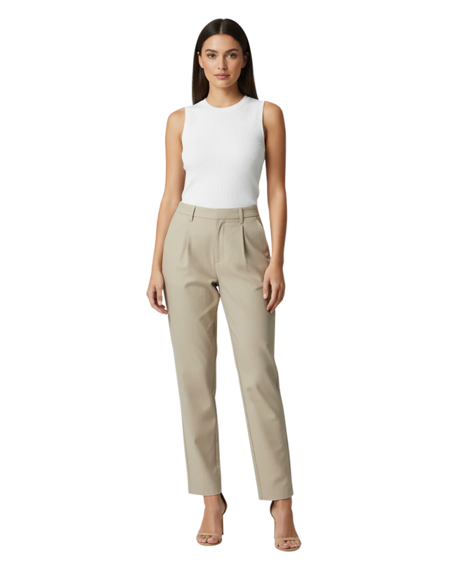NA-KD Beige Tapered PU Faux Leather Pants