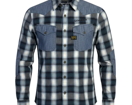 G-Star Raw Blue Plaid Denim Panel Shirt