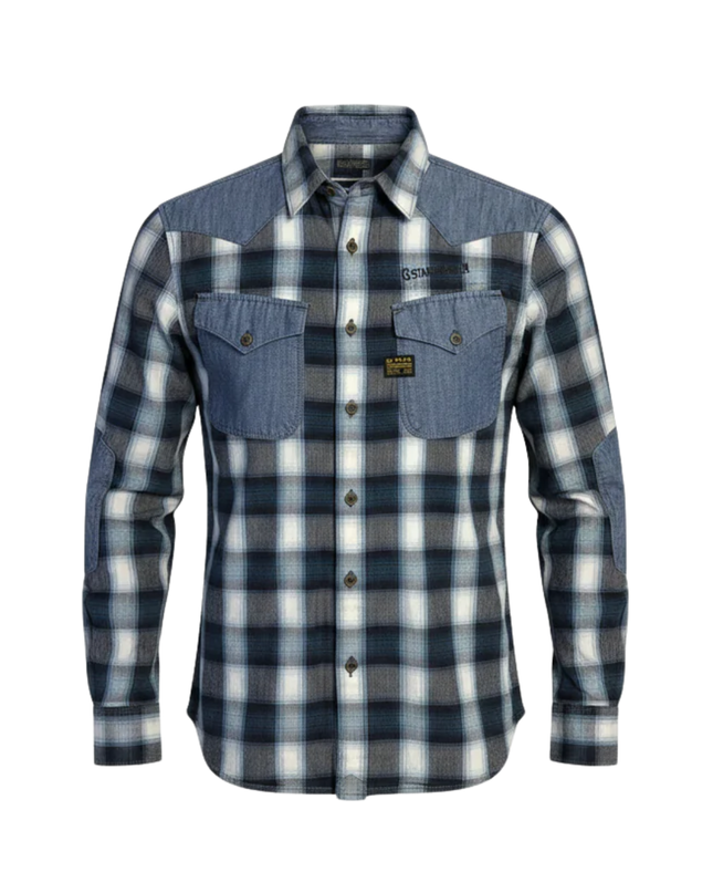 G-Star Raw Blue Plaid Denim Panel Shirt