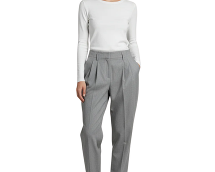 ZARA BASIC Grey Pleated High-Waisted Trousers
