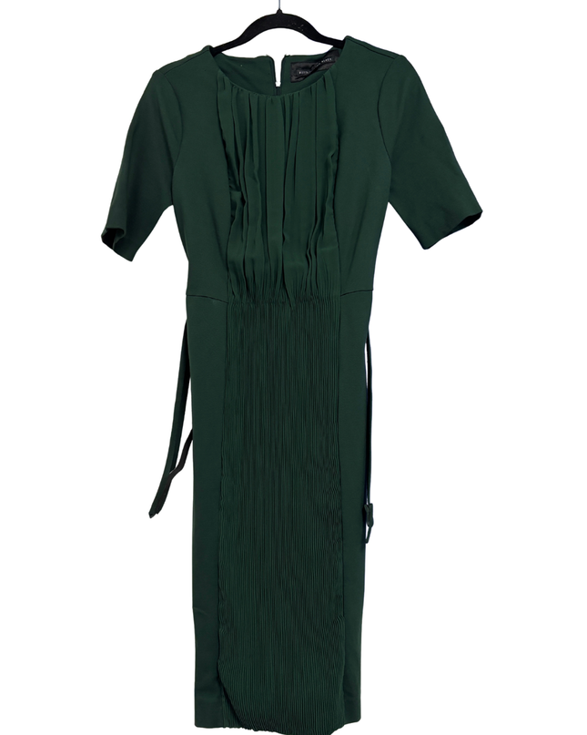 Betty Jackson. Black Green Pleated Midi Dress