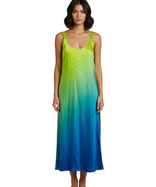 Lauren Ralph Lauren Green/Blue Ombre Satin Dress W/Tags